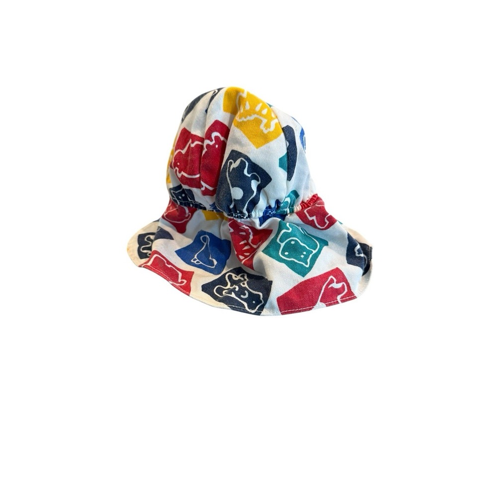 Vintage 90s Primary Color block Bucket Sun Beach Hat Toddler Zoo Animals - Picture 2 of 5